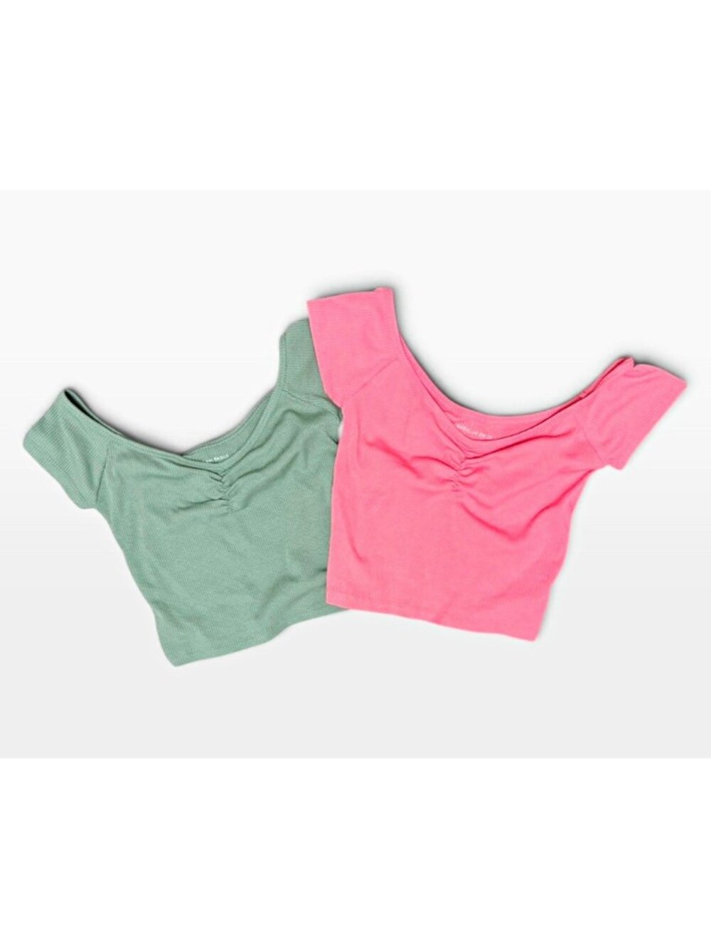American Eagle Outfitters Women Solid Crop Stretch Top 2 Pack Coral/Green Size M